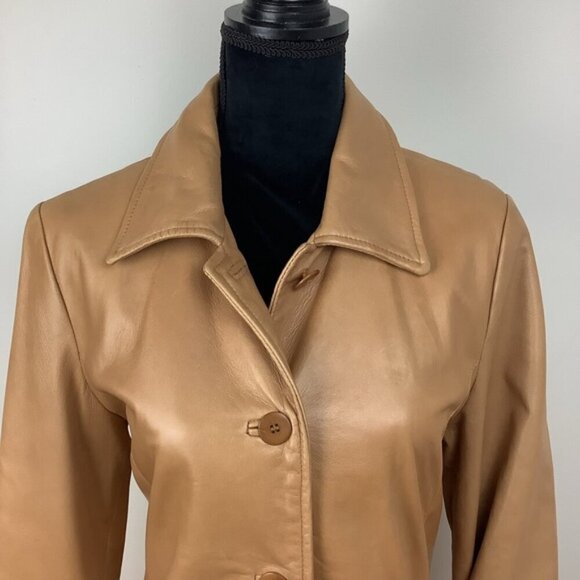 DANIER LEATHER MIDI LENGTH TAN COAT 12 - Picture 3 of 13